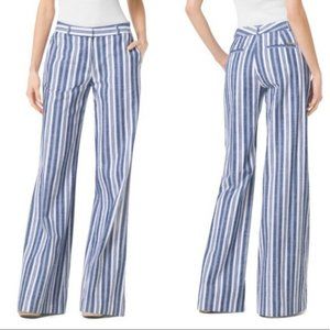 Michael Kors Blue and White Striped Wide Leg Pants